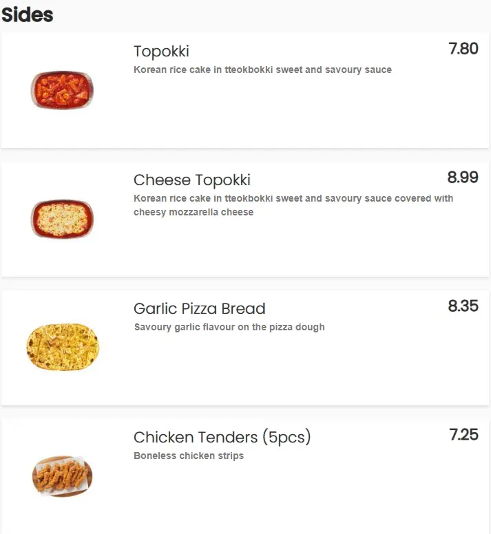 GOPIZZA SIDES PRICES
