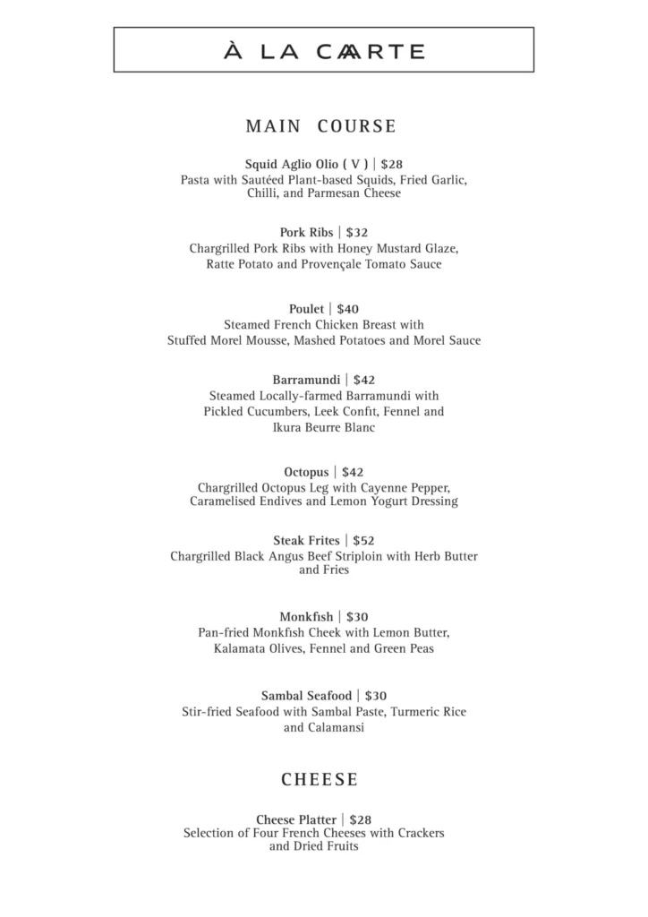 RACINES BY SOFITEL MAINS MENU