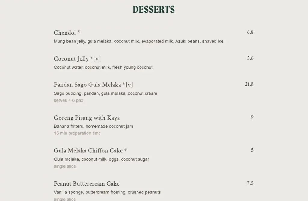 The Coconut Club Menu Desserts Prices