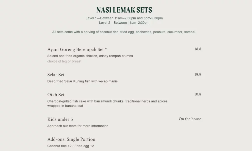 The Coconut Club Signature Nasi Lemak Menu Prices