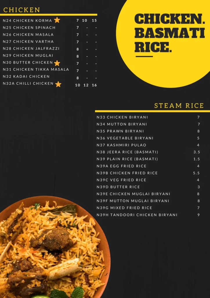 AL AMAAN CHICKEN MENU