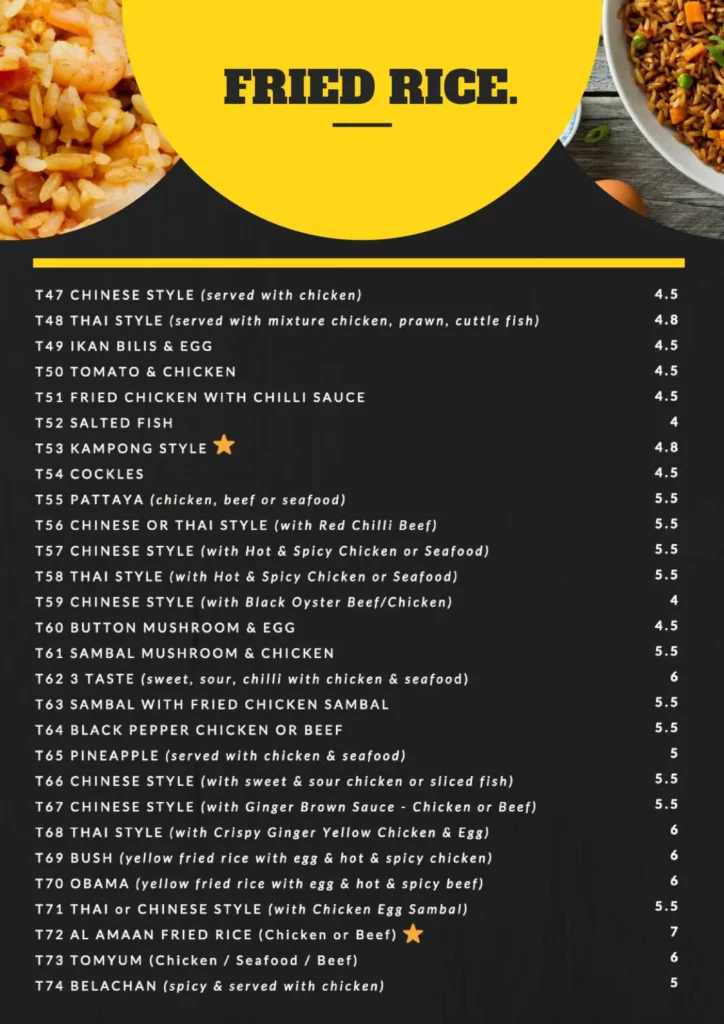 AL AMAAN FRIED RICE MENU
