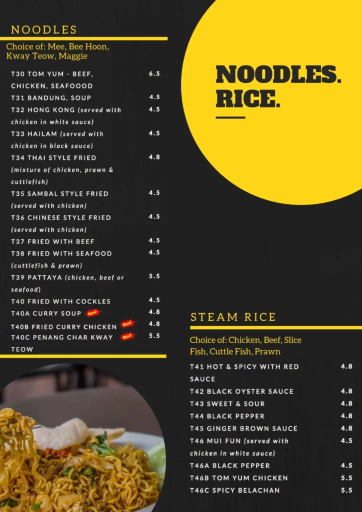 AL AMAAN NOODLES AND RICE MENU