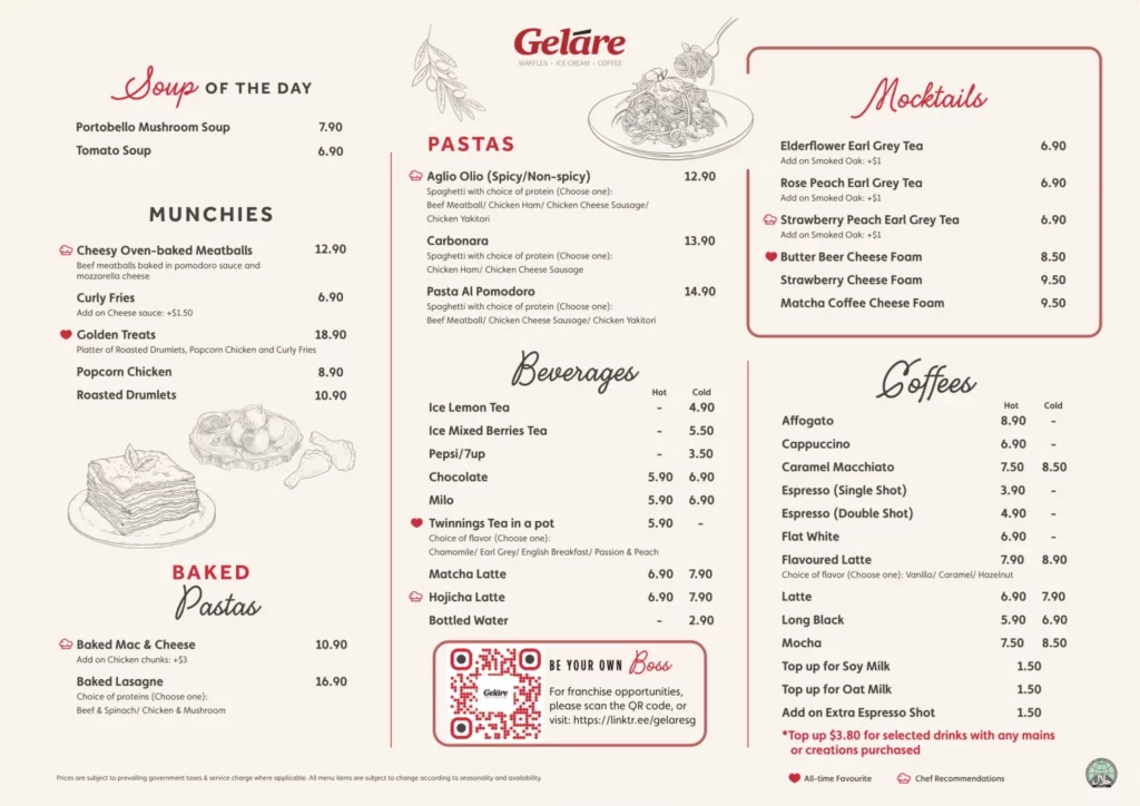 Gelare Menu Singapore 