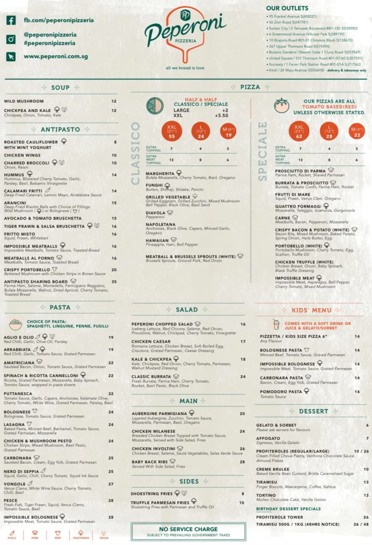 PEPERONI PIZZERIA MENU SINGAPORE