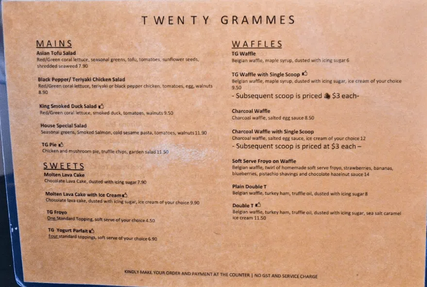 TWENTY GRAMMES MENU SINGAPORE