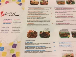 Ayam Penyet President Menu Singapore