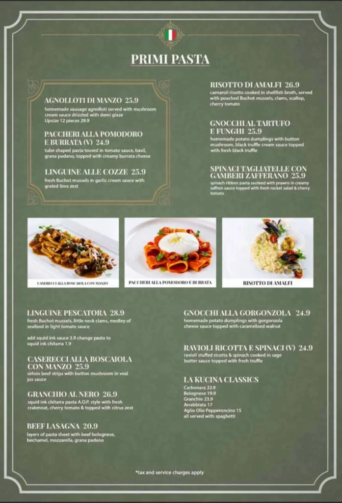 Kucina Italian PRIMI PASTA MENU WITH PRICES
