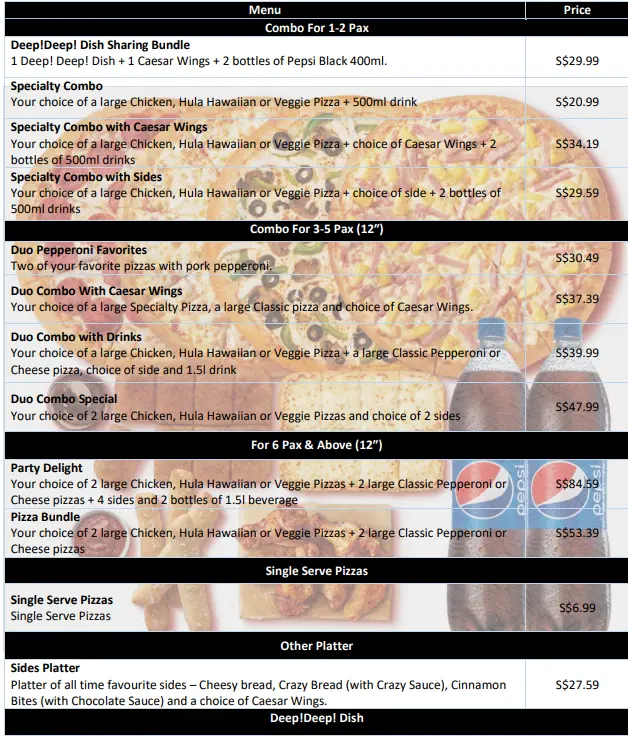 LITTLE CAESARS PIZZA MENU SINGAPORE