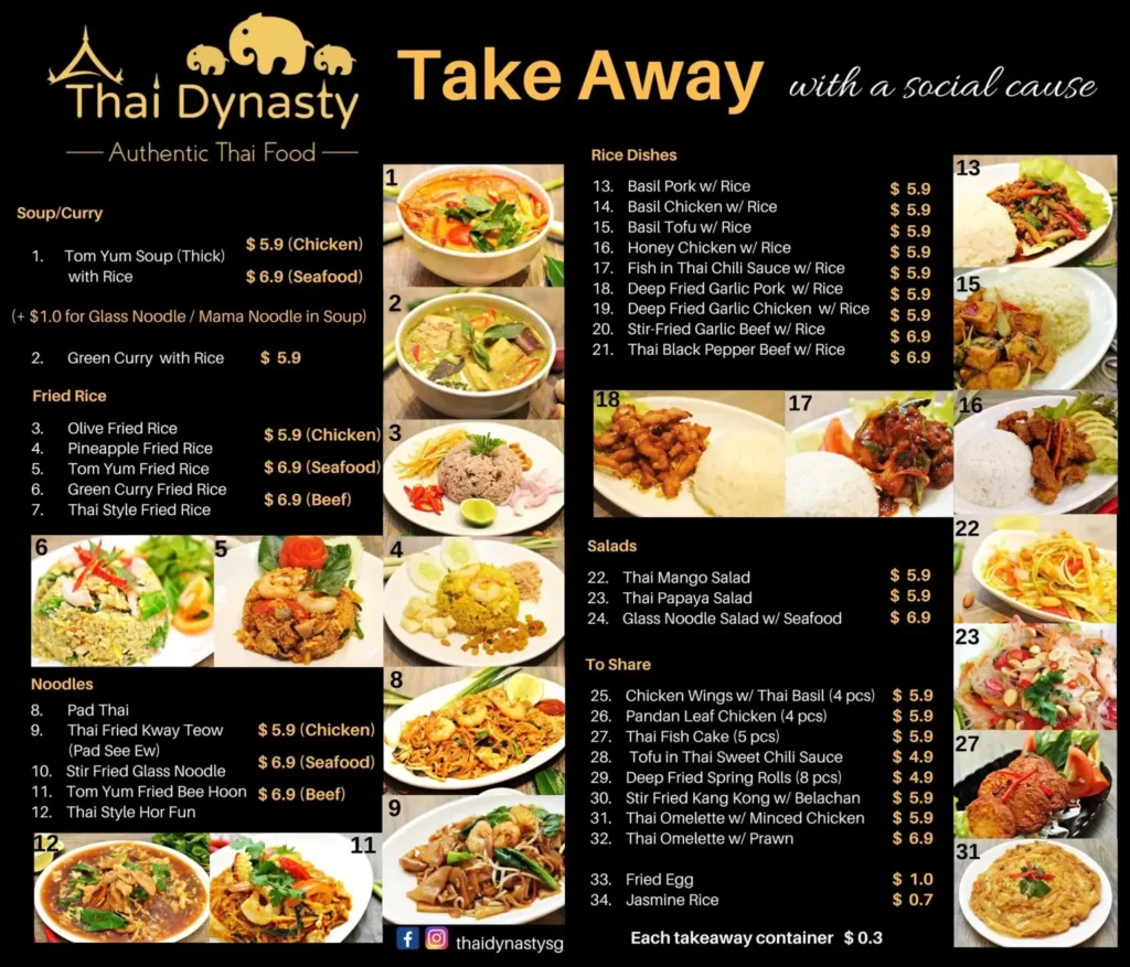 THAI DYNASTY MENU SINGAPORE