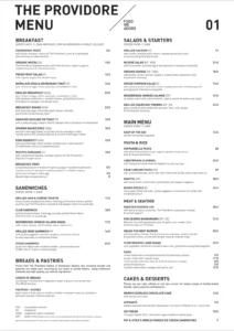 THE PROVIDORE MENU SINGAPORE