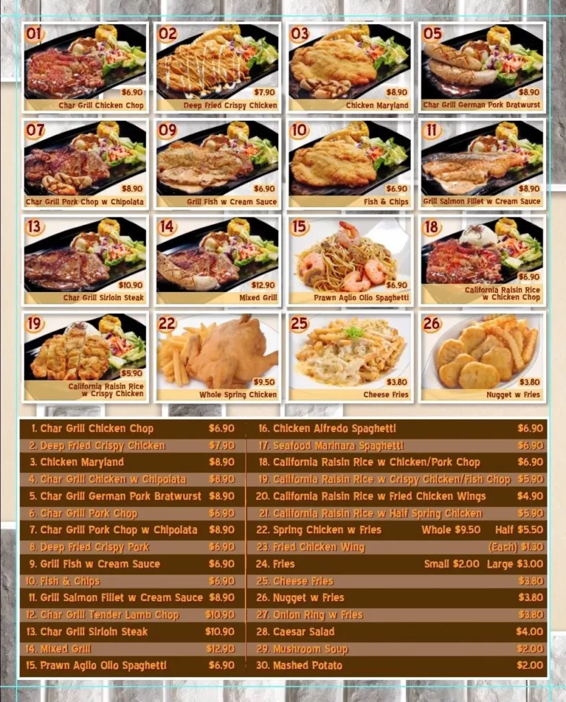 TOP CORNER WESTERN FOOD MENU SINGAPORE 