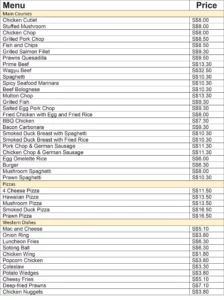 WESTERN & SALAD BAR MENU SINGAPORE