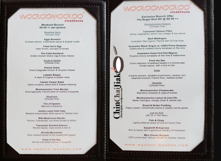 WOOLOOMOOLOO STEAKHOUSE MENU SINGAPORE