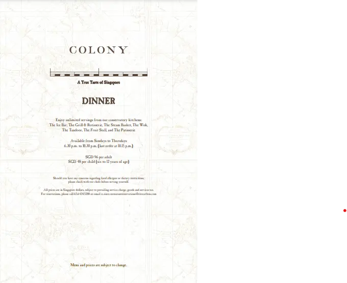 colony buffet dinner menu 