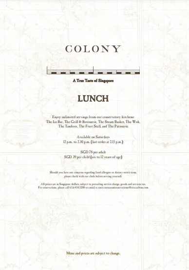 colony buffet lunch menu 